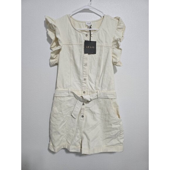 LE LIS Ruffle Buttons Denim Romper In Cream Size Large - Picture 7 of 9
